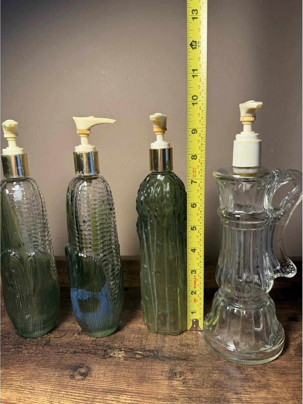Avon Vintage Refillable Glass Soap Dispensers 4-Pack Green/Clear 10 in
